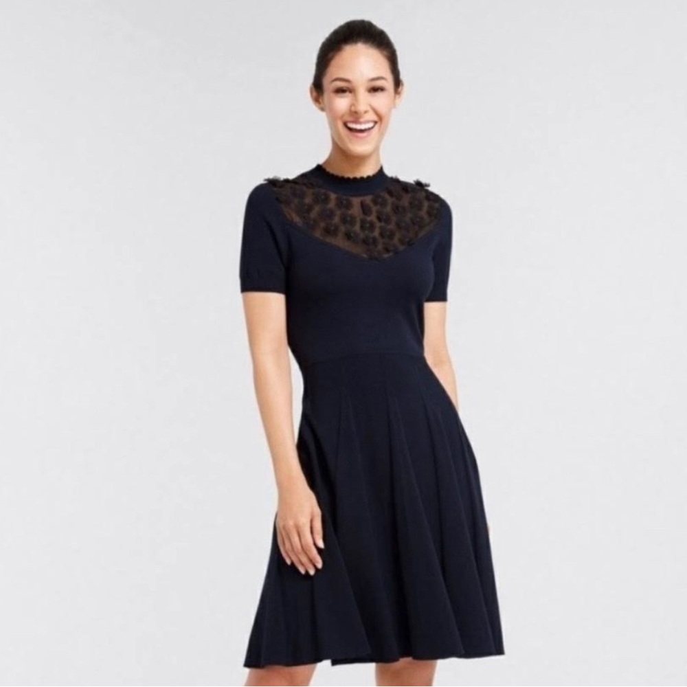 Draper James Sheer Neck Sweater Dress